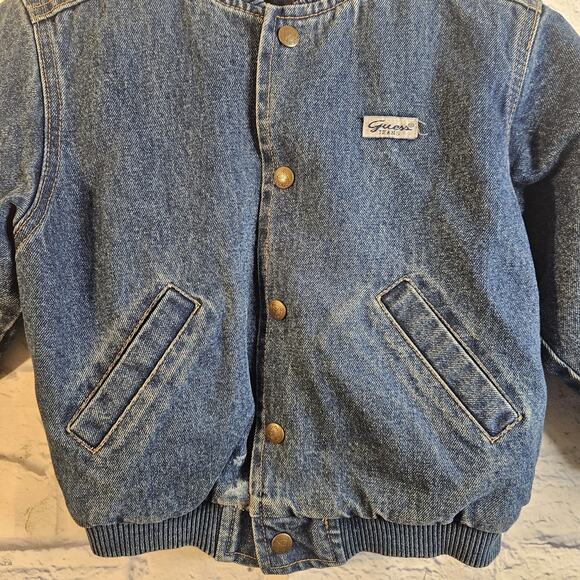 Vintage Baby Guess Denim Bomber Jacket Snap button Pockets Size 4-5 USA Lined - Picture 2 of 10